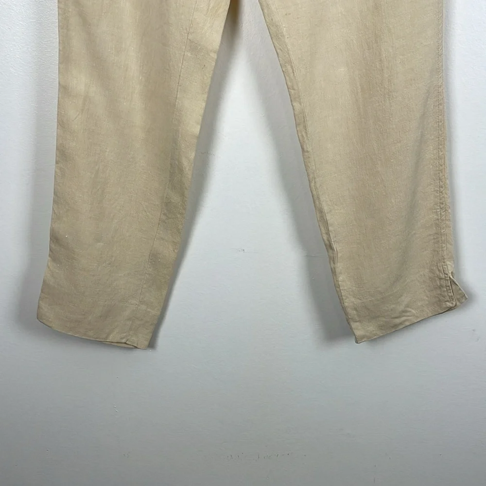 Ralph Lauren Linen Pants Womens 10 Cream Straight Leg 2 Pocket Buckle Back Pants - Picture 2 of 8